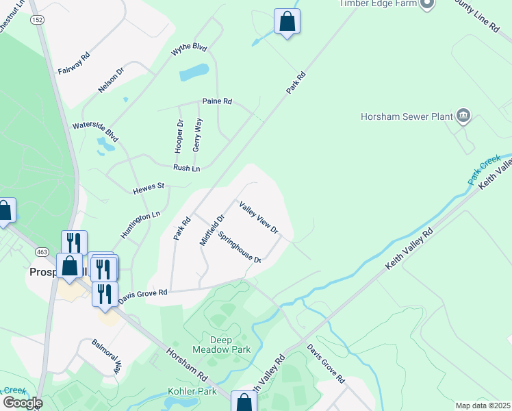 map of restaurants, bars, coffee shops, grocery stores, and more near 1503 Valley View Drive in Ambler