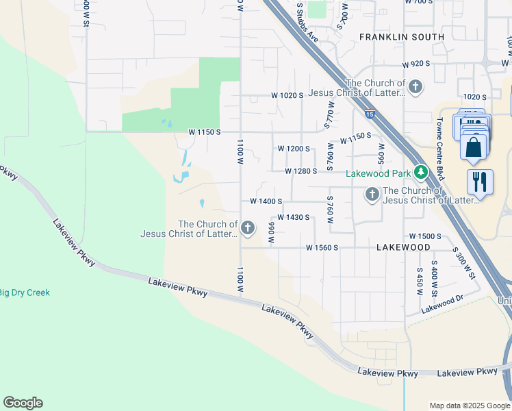 map of restaurants, bars, coffee shops, grocery stores, and more near 1027 West 1400 South in Provo