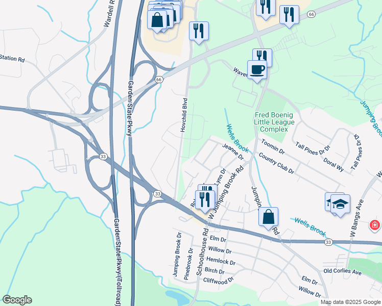 map of restaurants, bars, coffee shops, grocery stores, and more near in Tinton Falls