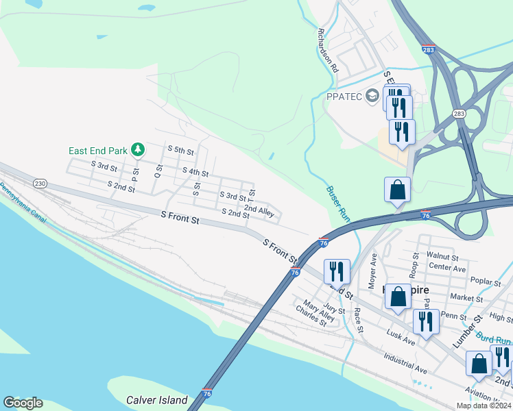 map of restaurants, bars, coffee shops, grocery stores, and more near 2704 South 3rd Street in Steelton