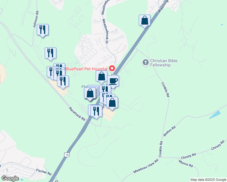 map of restaurants, bars, coffee shops, grocery stores, and more near 900 Wildflower Circle in Washington