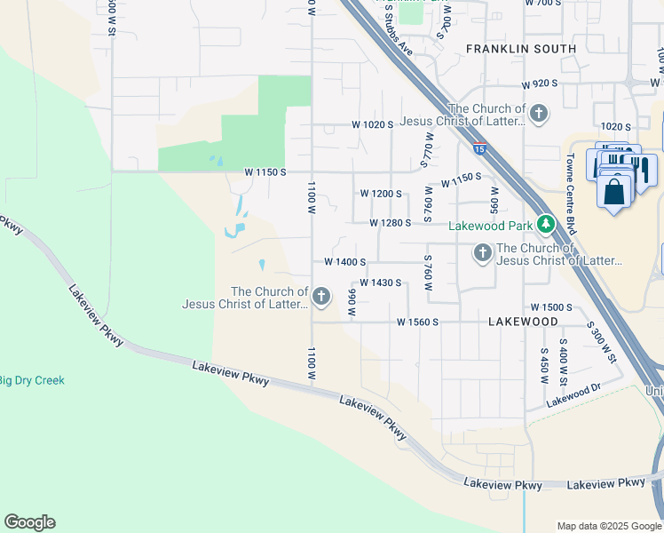 map of restaurants, bars, coffee shops, grocery stores, and more near 1027 West 1400 South in Provo
