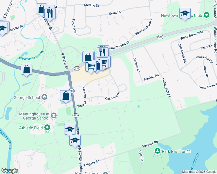 map of restaurants, bars, coffee shops, grocery stores, and more near 163 Meadowview Court in Langhorne