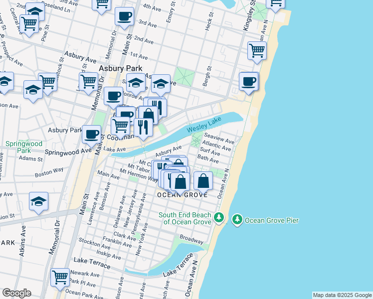 map of restaurants, bars, coffee shops, grocery stores, and more near 14 Pilgrim Pathway in Neptune Township