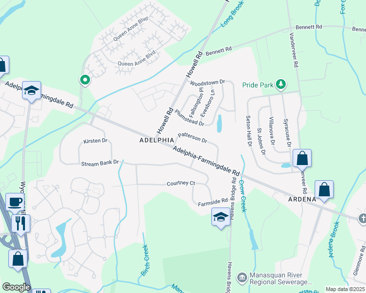 map of restaurants, bars, coffee shops, grocery stores, and more near 782 Adelphia Road in Freehold