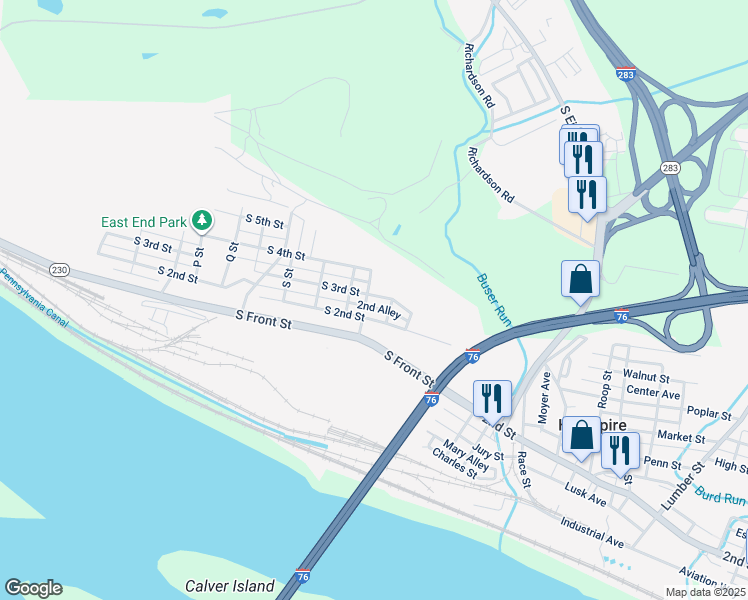 map of restaurants, bars, coffee shops, grocery stores, and more near 2704 South 3rd Street in Steelton