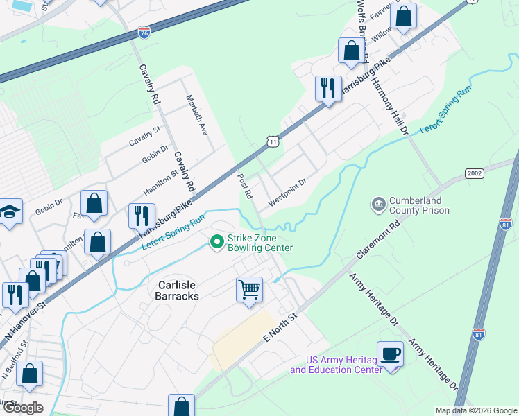 map of restaurants, bars, coffee shops, grocery stores, and more near 217 Abrams Avenue in Carlisle
