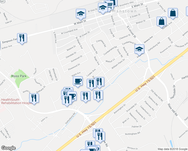 map of restaurants, bars, coffee shops, grocery stores, and more near 815 Windsor Place in Mechanicsburg