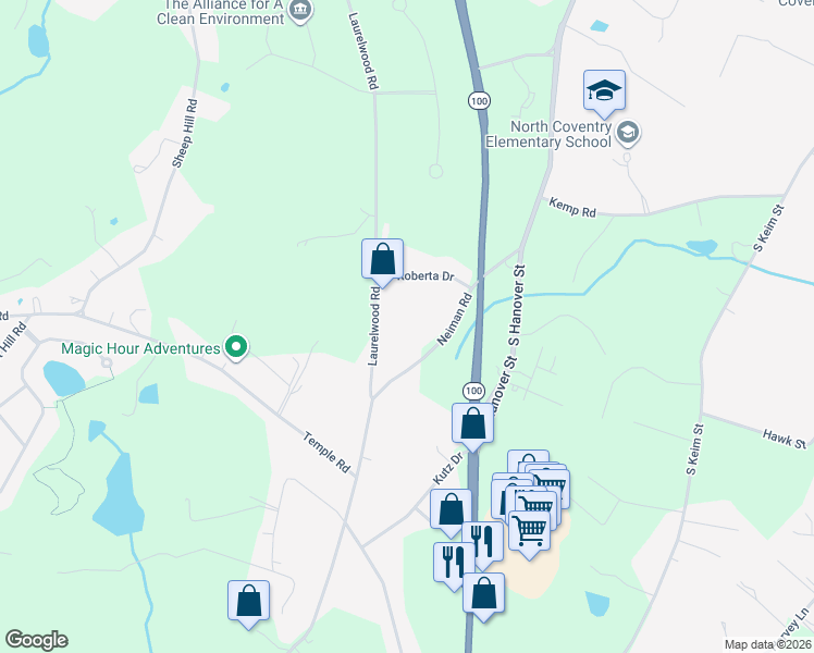 map of restaurants, bars, coffee shops, grocery stores, and more near 563 Neiman Road in Pottstown
