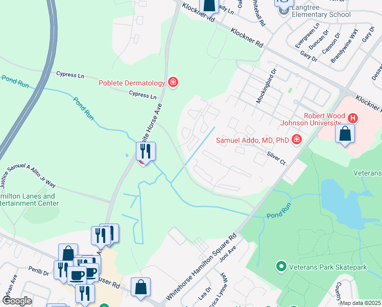 map of restaurants, bars, coffee shops, grocery stores, and more near 4 Aspen Court in Trenton