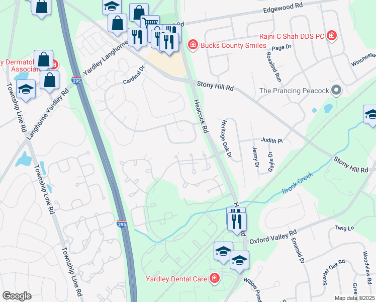 map of restaurants, bars, coffee shops, grocery stores, and more near 1626 Covington Road in Yardley