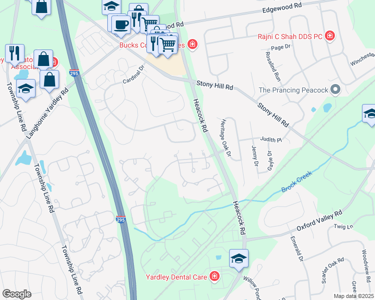 map of restaurants, bars, coffee shops, grocery stores, and more near 1626 Covington Road in Yardley