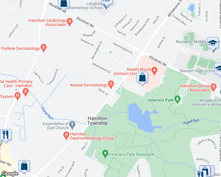 map of restaurants, bars, coffee shops, grocery stores, and more near 1700 White Horse Hamilton Square Road in Trenton
