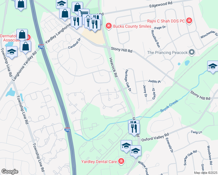 map of restaurants, bars, coffee shops, grocery stores, and more near 1624 Covington Road in Yardley