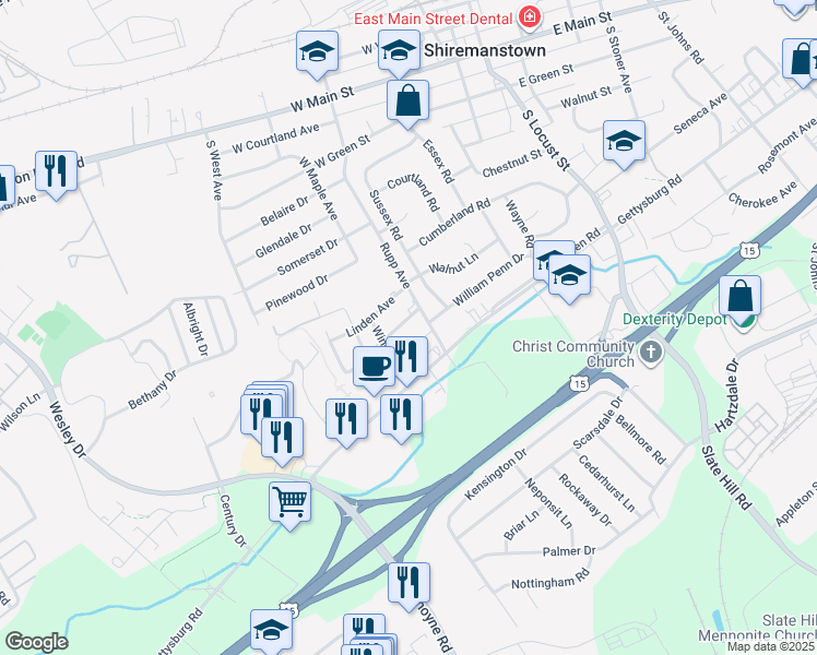 map of restaurants, bars, coffee shops, grocery stores, and more near 908 Rupp Avenue in Mechanicsburg