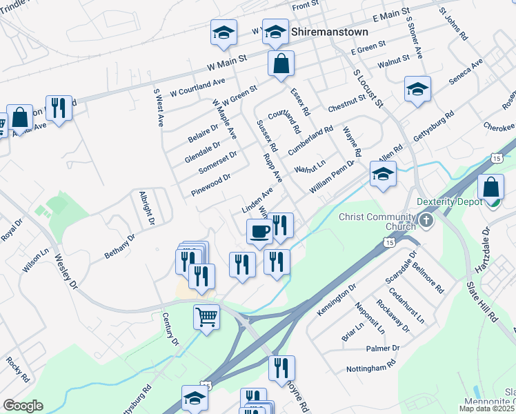 map of restaurants, bars, coffee shops, grocery stores, and more near 800 Windsor Place in Mechanicsburg