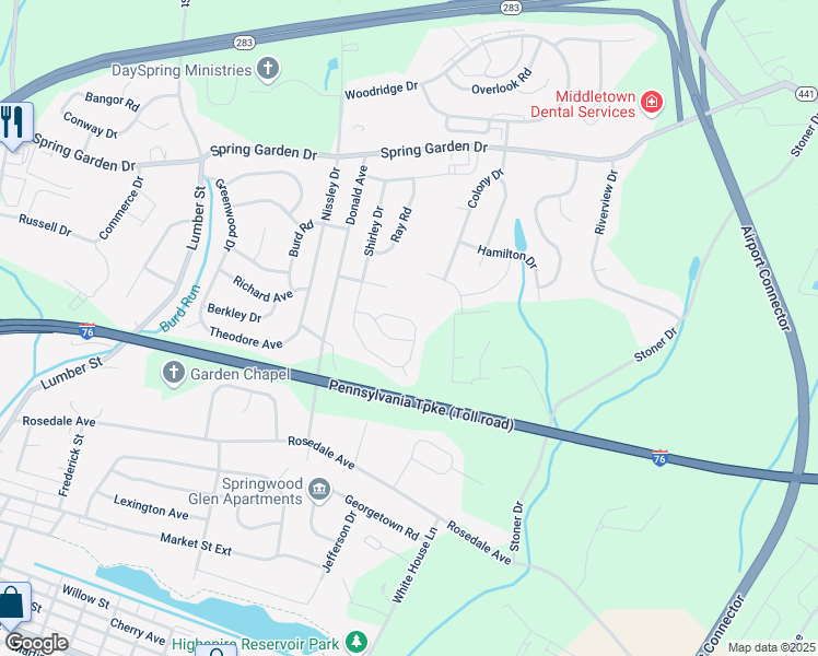 map of restaurants, bars, coffee shops, grocery stores, and more near 8 James Street in Middletown