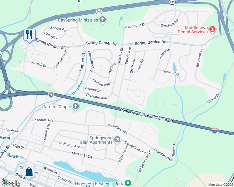 map of restaurants, bars, coffee shops, grocery stores, and more near 1 Donald Avenue in Middletown