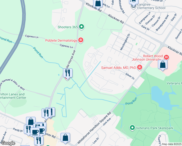 map of restaurants, bars, coffee shops, grocery stores, and more near 19 Aspen Court in Trenton