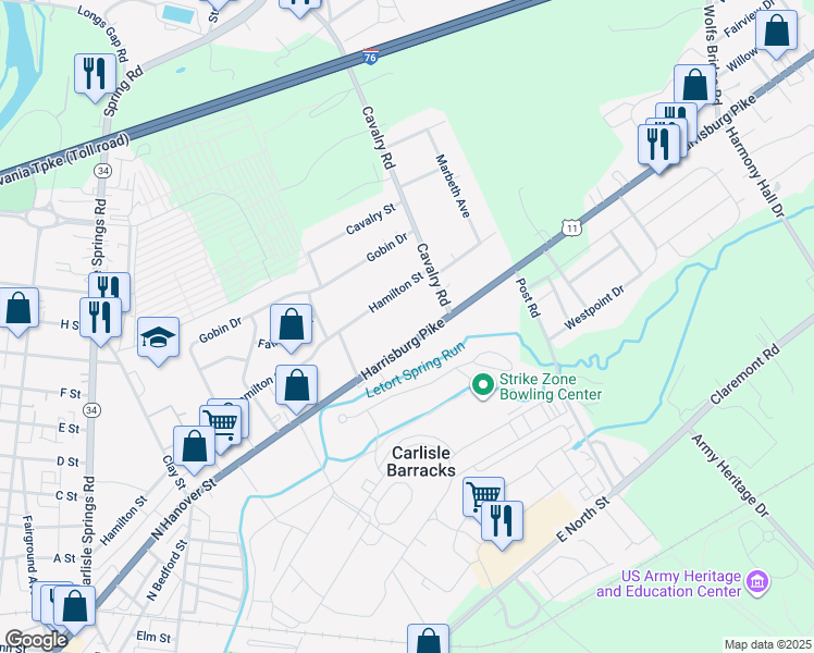 map of restaurants, bars, coffee shops, grocery stores, and more near 918 Harrisburg Pike in Carlisle