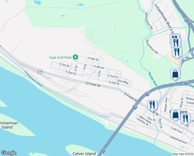map of restaurants, bars, coffee shops, grocery stores, and more near 2486 South 2nd Street in Steelton