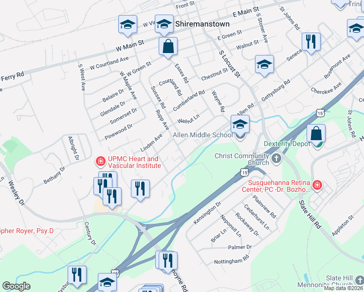map of restaurants, bars, coffee shops, grocery stores, and more near 908 Rupp Avenue in Mechanicsburg
