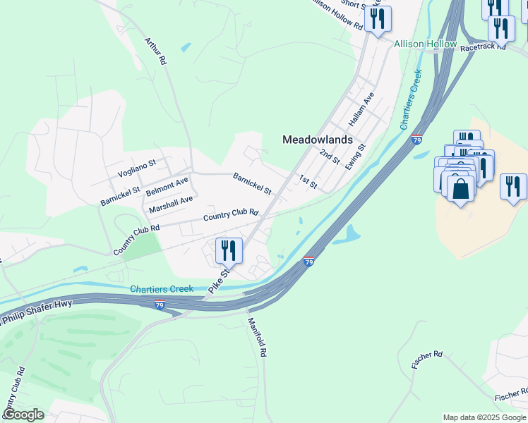 map of restaurants, bars, coffee shops, grocery stores, and more near in Meadowlands