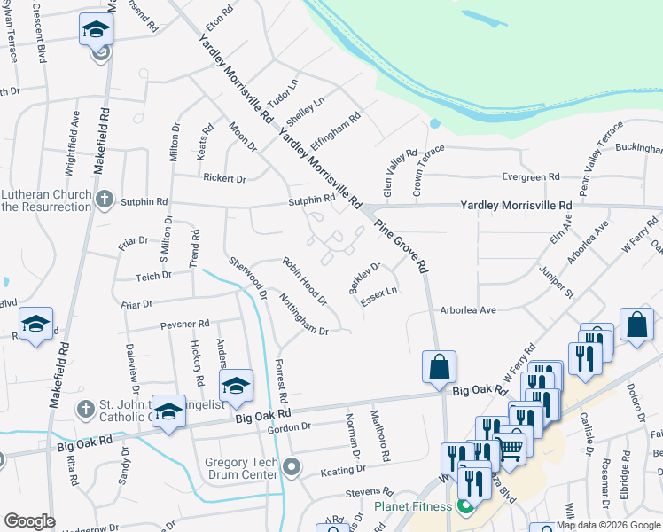 map of restaurants, bars, coffee shops, grocery stores, and more near 81 Sutphin Pines in Yardley