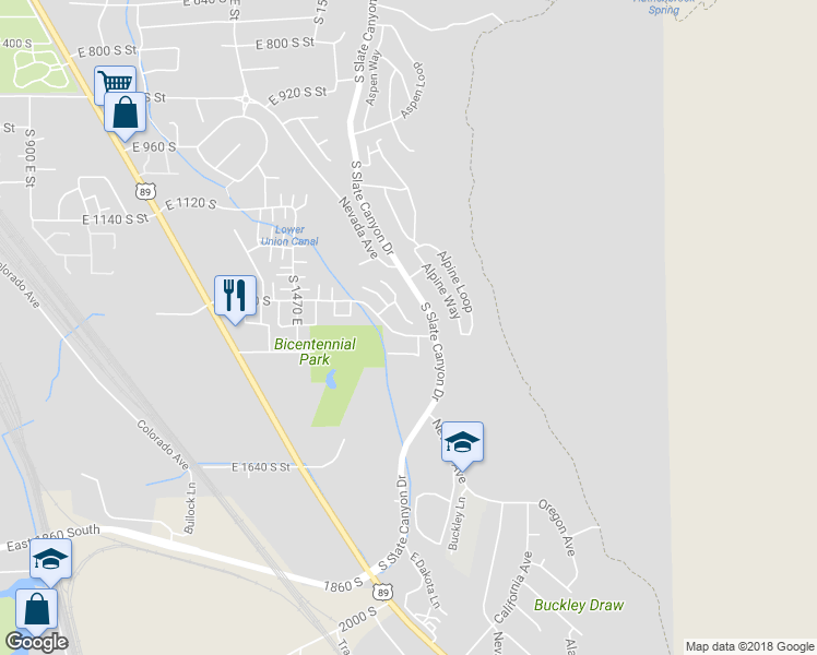 map of restaurants, bars, coffee shops, grocery stores, and more near 1377 South 1650 East in Provo
