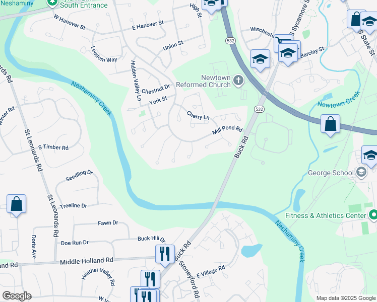 map of restaurants, bars, coffee shops, grocery stores, and more near 35 Hickory Lane in Newtown