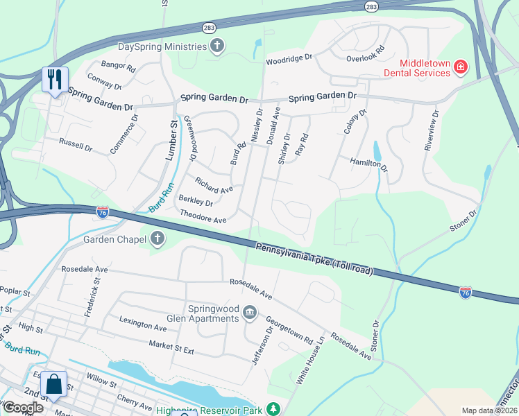 map of restaurants, bars, coffee shops, grocery stores, and more near 1 Donald Avenue in Middletown