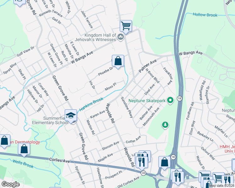 map of restaurants, bars, coffee shops, grocery stores, and more near 101 West End Avenue in Neptune City