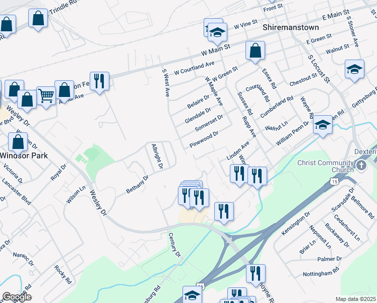 map of restaurants, bars, coffee shops, grocery stores, and more near 910 Century Drive in Mechanicsburg