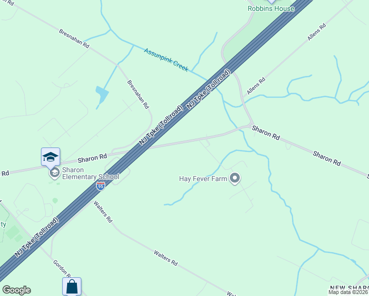 map of restaurants, bars, coffee shops, grocery stores, and more near 282 Sharon Road in Robbinsville Township