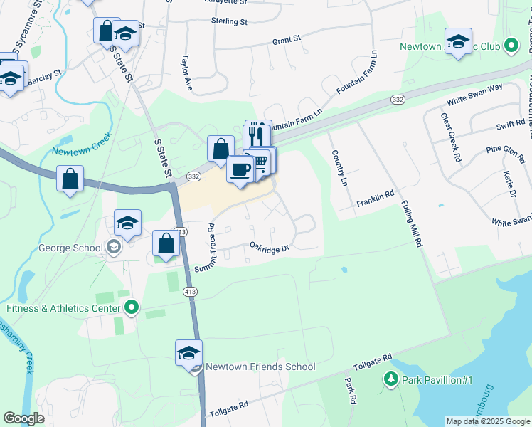 map of restaurants, bars, coffee shops, grocery stores, and more near 163 Meadowview Court in Langhorne