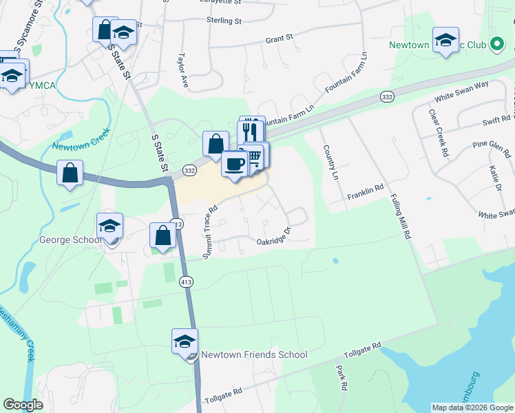 map of restaurants, bars, coffee shops, grocery stores, and more near 163 Meadowview Court in Langhorne