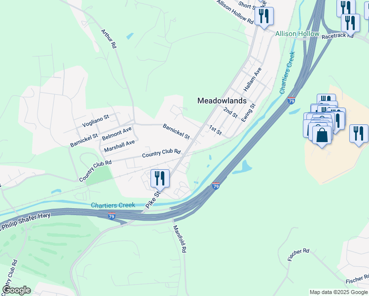 map of restaurants, bars, coffee shops, grocery stores, and more near in Meadowlands