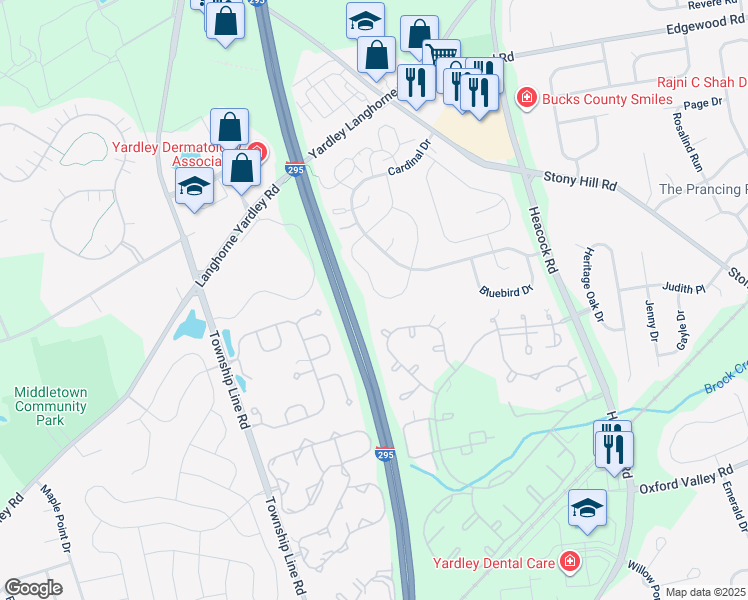 map of restaurants, bars, coffee shops, grocery stores, and more near 583 South Dove Road in Morrisville