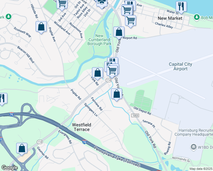map of restaurants, bars, coffee shops, grocery stores, and more near 6 Lewisberry Road in New Cumberland