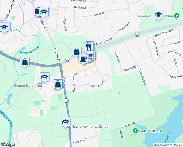 map of restaurants, bars, coffee shops, grocery stores, and more near 163 Meadowview Court in Langhorne