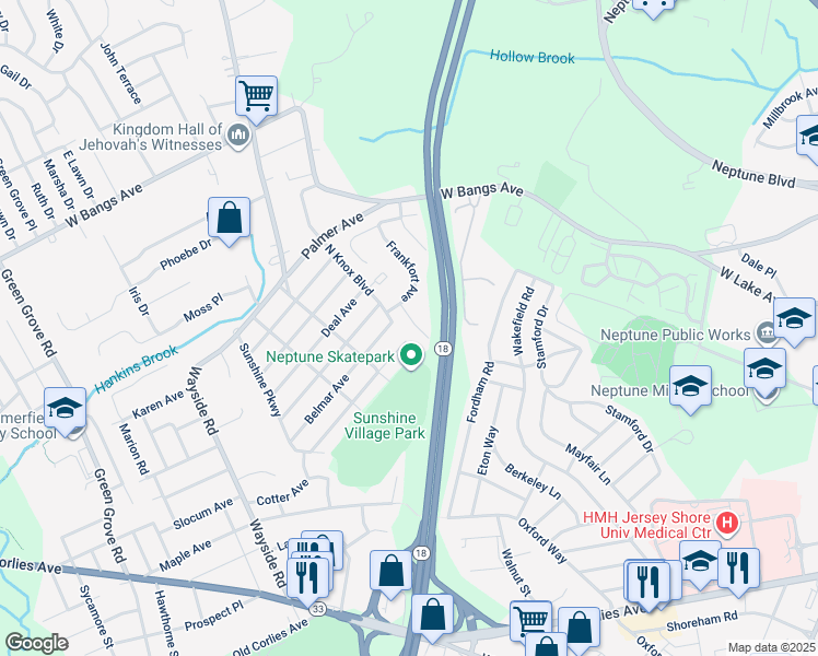 map of restaurants, bars, coffee shops, grocery stores, and more near 317 Graham Avenue in Neptune City