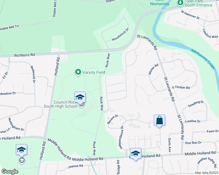 map of restaurants, bars, coffee shops, grocery stores, and more near 4 Meredith Drive in Bucks County