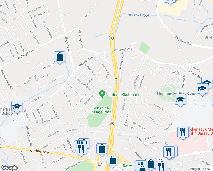 map of restaurants, bars, coffee shops, grocery stores, and more near 317 Graham Avenue in Neptune City