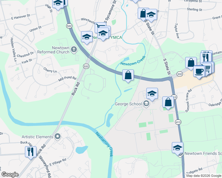 map of restaurants, bars, coffee shops, grocery stores, and more near 1016 Diamond Drive in Newtown