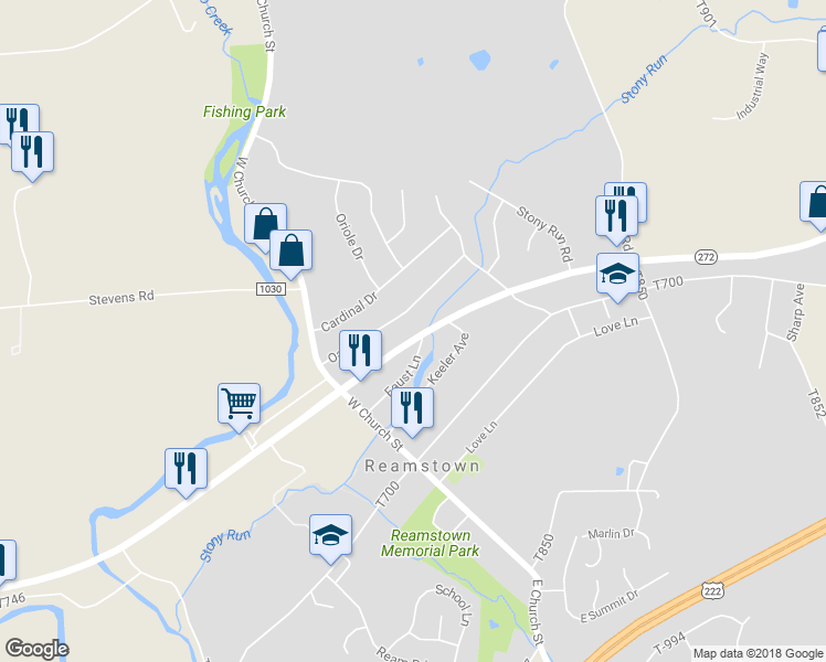 map of restaurants, bars, coffee shops, grocery stores, and more near 1468 North Reading Road in Stevens