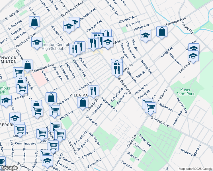 map of restaurants, bars, coffee shops, grocery stores, and more near 2005 Liberty Street in Hamilton Township