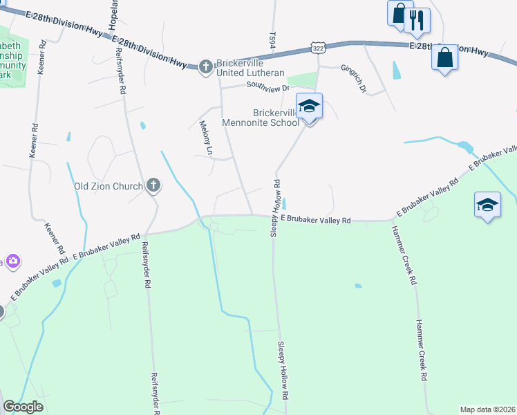 map of restaurants, bars, coffee shops, grocery stores, and more near 361 East Brubaker Valley Road in Lititz