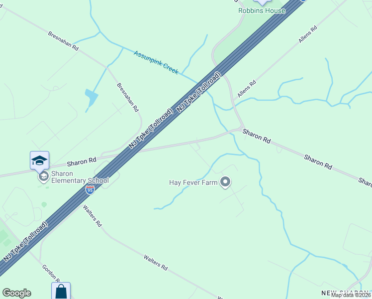 map of restaurants, bars, coffee shops, grocery stores, and more near 282 Sharon Road in Robbinsville Township