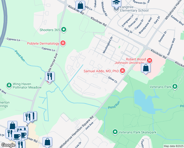map of restaurants, bars, coffee shops, grocery stores, and more near 703 Silver Court in Hamilton Township