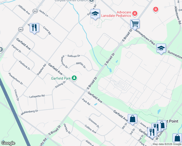 map of restaurants, bars, coffee shops, grocery stores, and more near 809 Patterson Drive in Lansdale